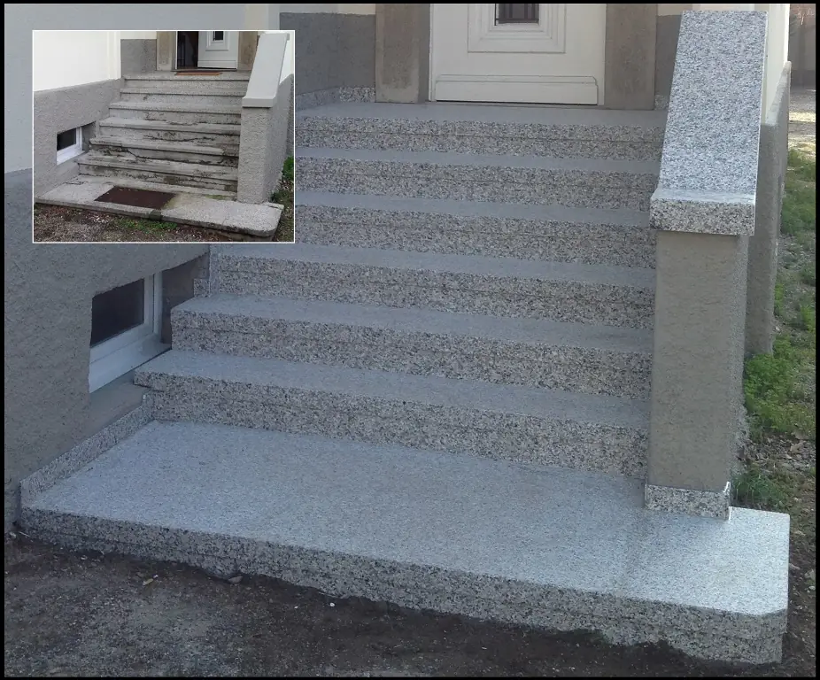 Gerade Treppen: sanierte Treppe mit InnoStone Naturstein – Treppensanierung Mainfranken