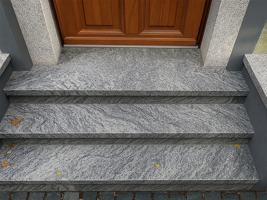Gerade Treppen: sanierte Treppe mit InnoStone Naturstein – Treppensanierung Mainfranken
