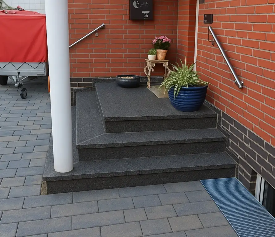 L-Treppen: sanierte Treppe mit InnoStone Naturstein – Treppensanierung Mainfranken